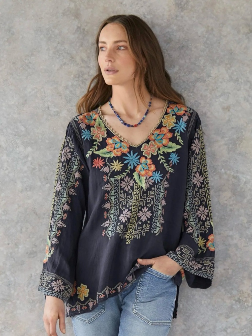 Johnny Was Riveda Embroidered Women's Top, Size Med (can fit Lg), EUC